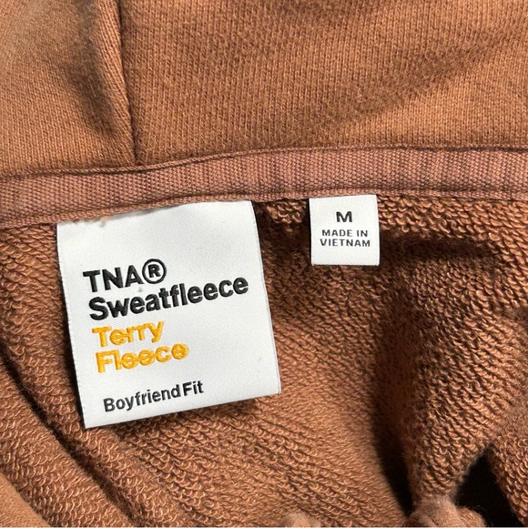 Aritzia TNA Brown Cozy Terry Fleece Full Zip Hoodie Boyfriend Fit Size Medium - Picture 3 of 7